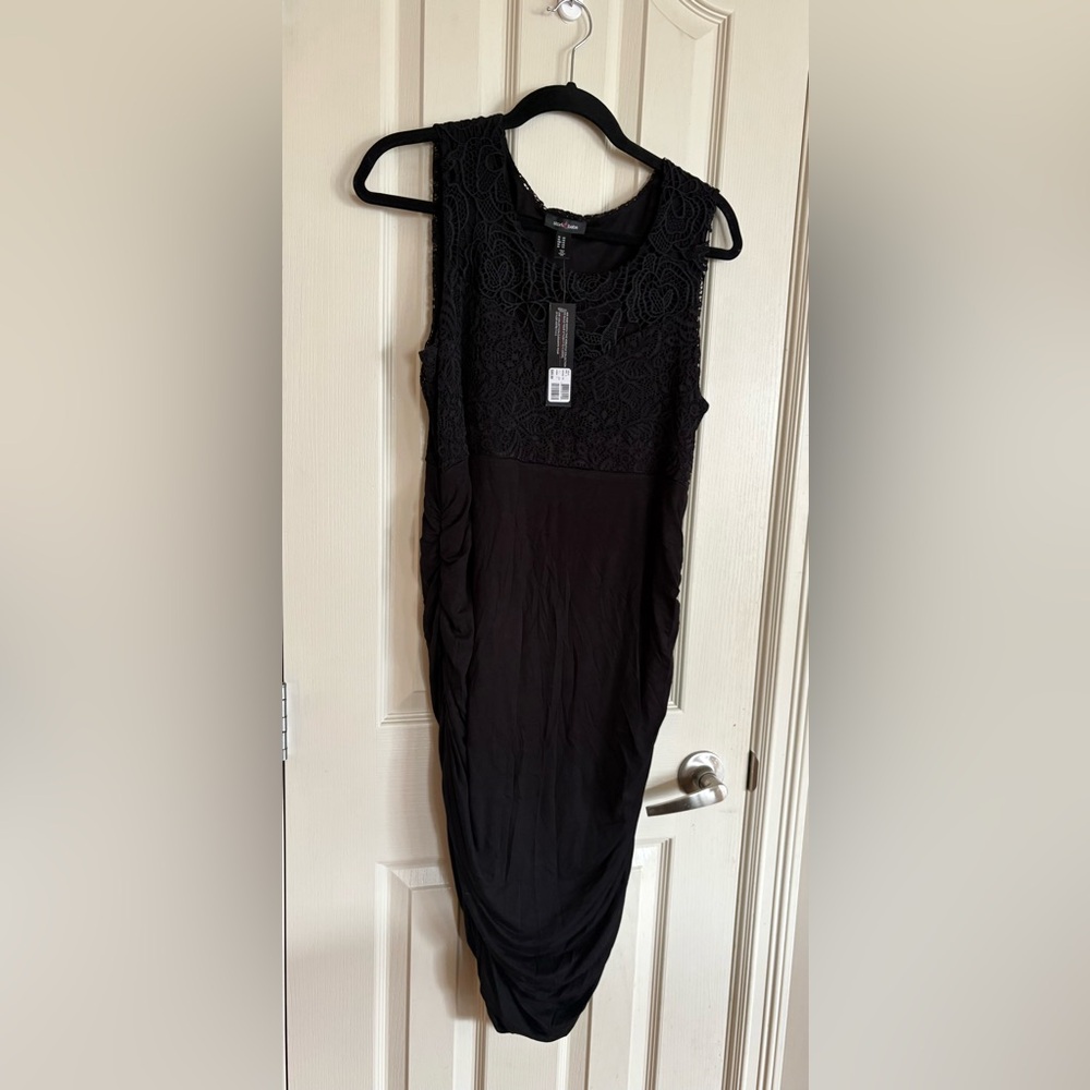 Stork & Babe Maternity Black Lace Panel Sleeveless Dress